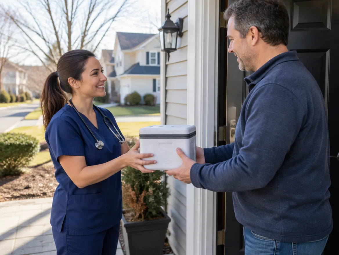 A refrigerated medication delivery at the door